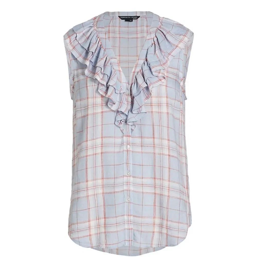 Veronica Beard
Leina Ruffled Checkered Button-Front Shirt